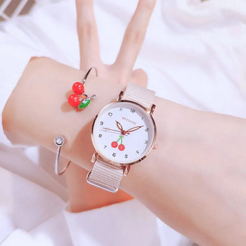 Κορίτσια ρολόγια χαριτωμένα όμορφα πριγκίπισσα Παιδικά ρολόγια Παιδικά μαθητικά ρολόγια χαλαζίας καμβάς Lovely Cherry Wristwatches Clock Relogios