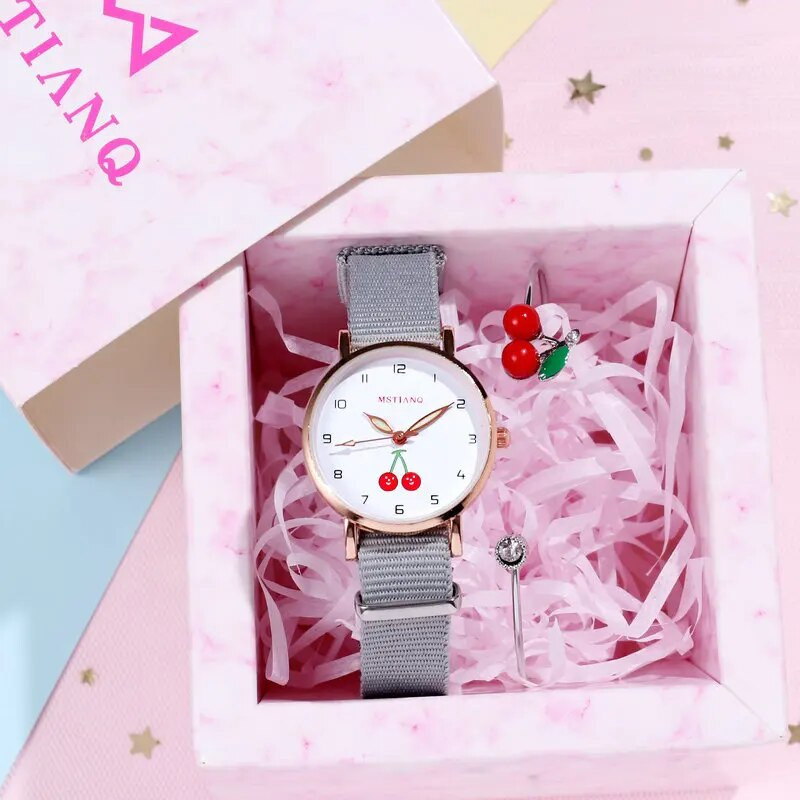 Tüdrukute käekell Armas ilus printsessi stiilis lastekellad Lastele õpilaste lõuend Kvarts Armas kirsst käekellad Kell Relogios