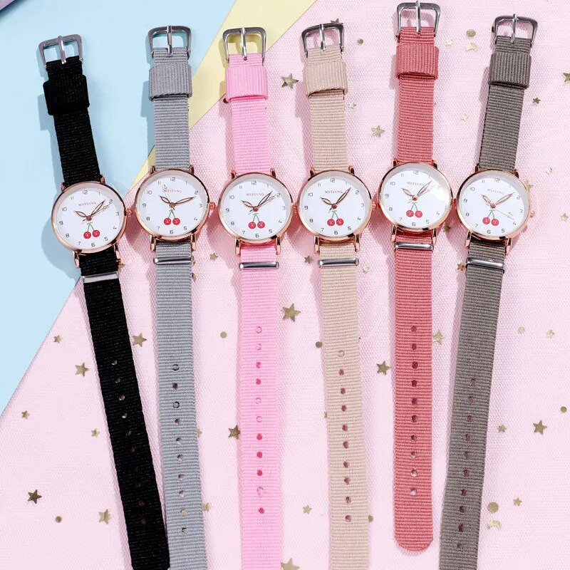 Tüdrukute käekell Armas ilus printsessi stiilis lastekellad Lastele õpilaste lõuend Kvarts Armas kirsst käekellad Kell Relogios