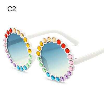 Bērnu Vasaras Jaunas Fshion Saulesbrilles Spīdīgi Kristāla Apaļas Saulesbrilles Toņi Bērni Krāsaini Rhinestone Brilles UV400 Aizsargbrilles