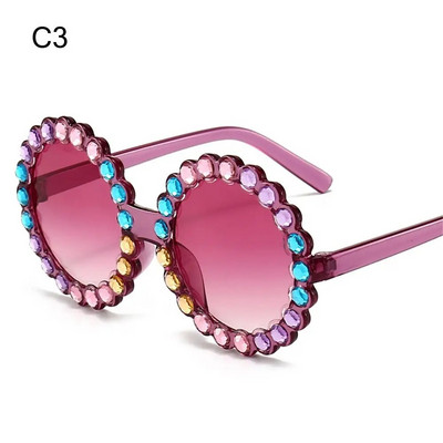 Bērnu Vasaras Jaunas Fshion Saulesbrilles Spīdīgi Kristāla Apaļas Saulesbrilles Toņi Bērni Krāsaini Rhinestone Brilles UV400 Aizsargbrilles