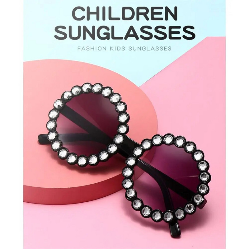 Bērnu Vasaras Jaunas Fshion Saulesbrilles Spīdīgi Kristāla Apaļas Saulesbrilles Toņi Bērni Krāsaini Rhinestone Brilles UV400 Aizsargbrilles