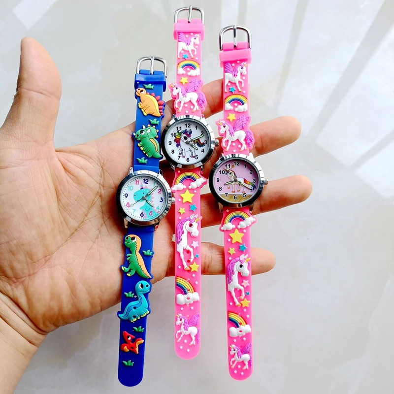 Vaikai Vaikų diena Mergaitės Berniukai Studentai Vaivorykštė Vienaragis Dinozauras 3D Animacinis Silikonas Gimtadienio vakarėlis Dovanų Laikrodis Kvarciniai Laikrodžiai