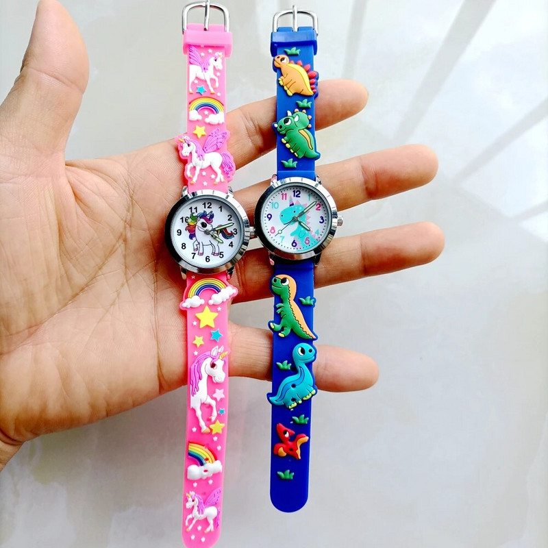 Vaikai Vaikų diena Mergaitės Berniukai Studentai Vaivorykštė Vienaragis Dinozauras 3D Animacinis Silikonas Gimtadienio vakarėlis Dovanų Laikrodis Kvarciniai Laikrodžiai