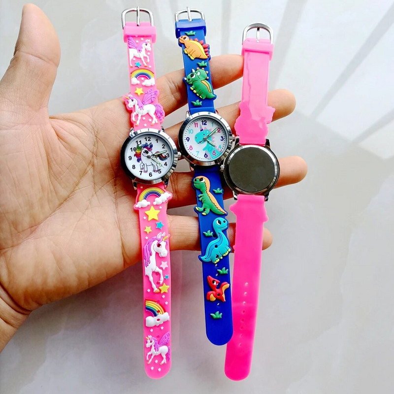 Vaikai Vaikų diena Mergaitės Berniukai Studentai Vaivorykštė Vienaragis Dinozauras 3D Animacinis Silikonas Gimtadienio vakarėlis Dovanų Laikrodis Kvarciniai Laikrodžiai