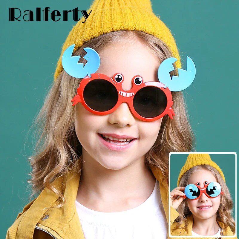 Ralferty Cool Baby Kids Saulesbrilles Meitenes Zēni Karikatūras Krabju Paceļami Saulesbrilles Smieklīgi Bērnu Abažūri Neplīstošs Mīksts Rāmis Oculo