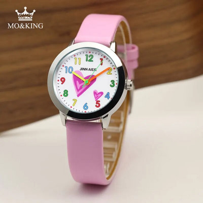 Vruća robna marka Dječji satovi Djevojčice 3D ljubavni sat s ispisom Ležerni kožni kvarcni ružičasto bijeli dječji satovi Dječji satovi rođendanski darovi za djevojčice