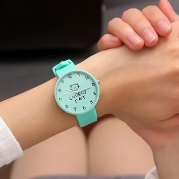 Силиконов бонбонен цвят Ученически часовник Анимационен детски кварцов часовник Часовник за момичета Модни часовници за котки Детски ръчен часовник Дамски часовник