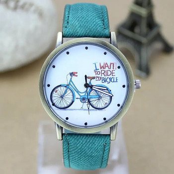 Нова мода мъжки велосипеден часовник дамски джинсов плат кожена каишка рокля часовници Relogio Feminino дамски ежедневен кварцов часовник Hot Hour