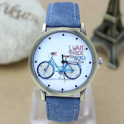 Novi modni muški biciklistički sat Ženski Jean Fabric kožni remen Haljina Satovi Relogio Feminino Ženski ležerni kvarcni sat Hot Hour