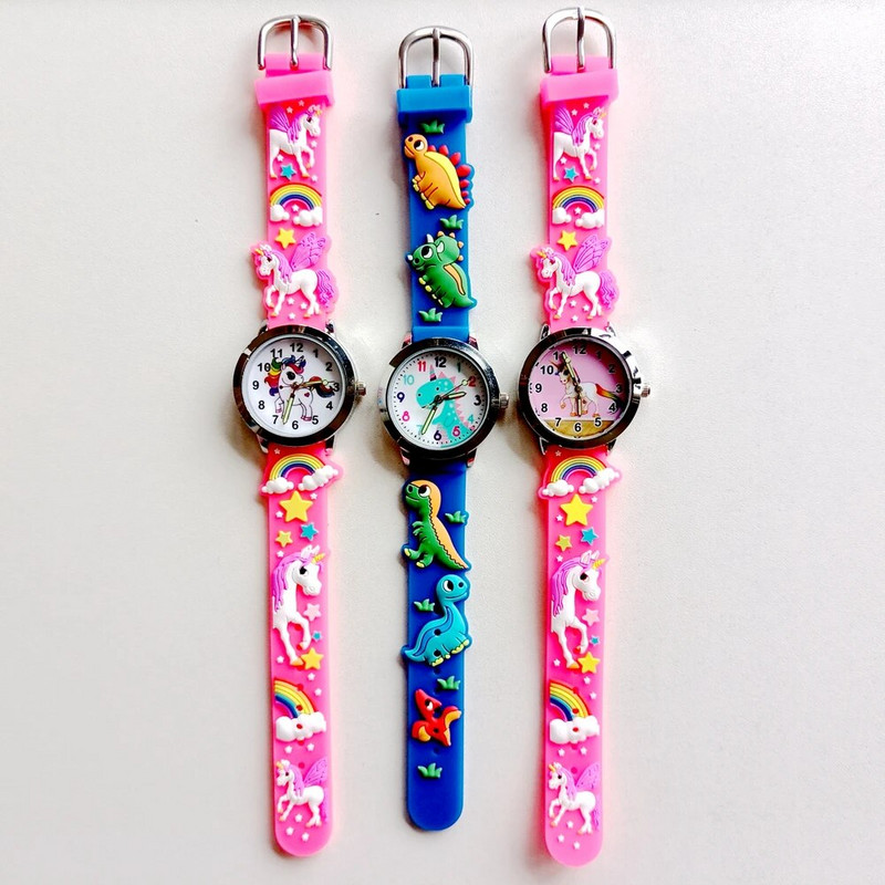 Παιδιά Αγόρια Κορίτσια Μαθητές Κινούμενα σχέδια με στάμπα σιλικόνης Lovely Unicorn Rainbow Dinosaur Baby Animals Δώρα Ρολόγια χειρός Ρολόι