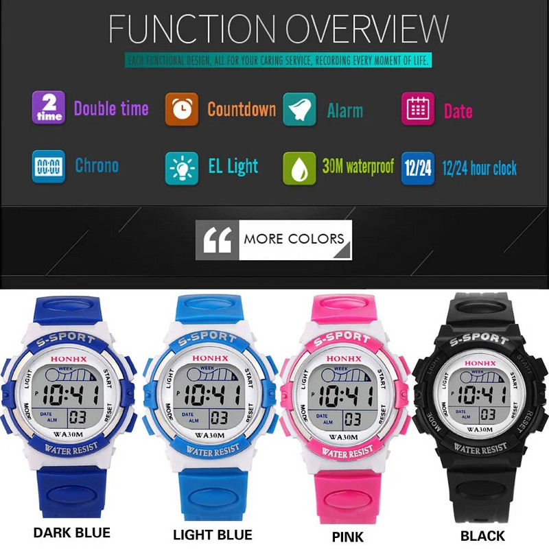 Watch Children Life Waterproof Boy Digital Led Watch A Kid Quartz Signature Date Sports Rokas pulkstenis Детские Цифровые Часы С Дисплеем