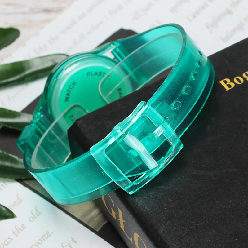 Vaikų laikrodis vaikams Kvarciniai laikrodžiai Rankiniai laikrodžiai Želė mergaitėms ir berniukams Laikrodžiai Sportiniai Kūdikių Studentai Skaidrus Plastikinis Montre Femme