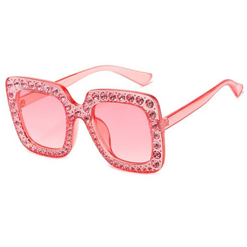 Детски диамантени големи слънчеви очила Слънчеви очила с голяма квадратна рамка UV400 Кристални очила Ретро рамки със кристали Очила Детски