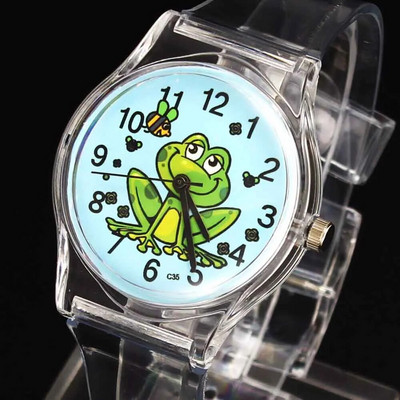 Frog Prince Bee Kids Children Cartoon Baby Boy Girl Sport Unisex Transparent Band Ръчен часовник