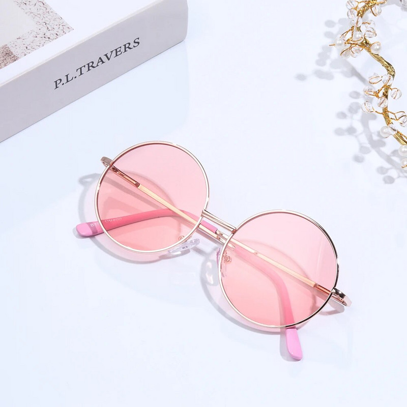 2021. gada bērniem apaļa rāmja Candy krāsu saulesbrilles bērniem Vintage vienkāršas metāla saulesbrilles zēniem un meitenēm UV 400 brilles