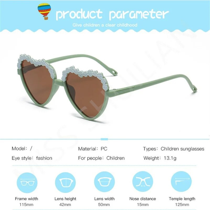 Rozā Pelēka Mīlestības Sirds Ziedu Bērnu Saulesbrilles UV Aizsardzība Personalizētas Bērnu Brilles Bērniem Zēniem Meitenēm Saules aizsargbrilles 2024