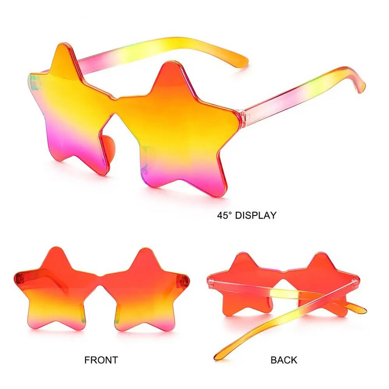 Sunčane naočale bez okvira u obliku zvijezde Jedinstvene prozirne sunčane naočale s pentagramom bez okvira za djecu Ženske smiješne naočale za zabavu