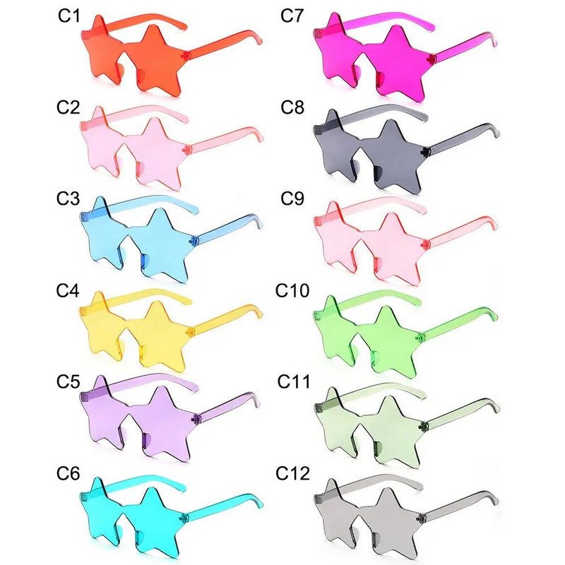 Sunčane naočale bez okvira u obliku zvijezde Jedinstvene prozirne sunčane naočale s pentagramom bez okvira za djecu Ženske smiješne naočale za zabavu