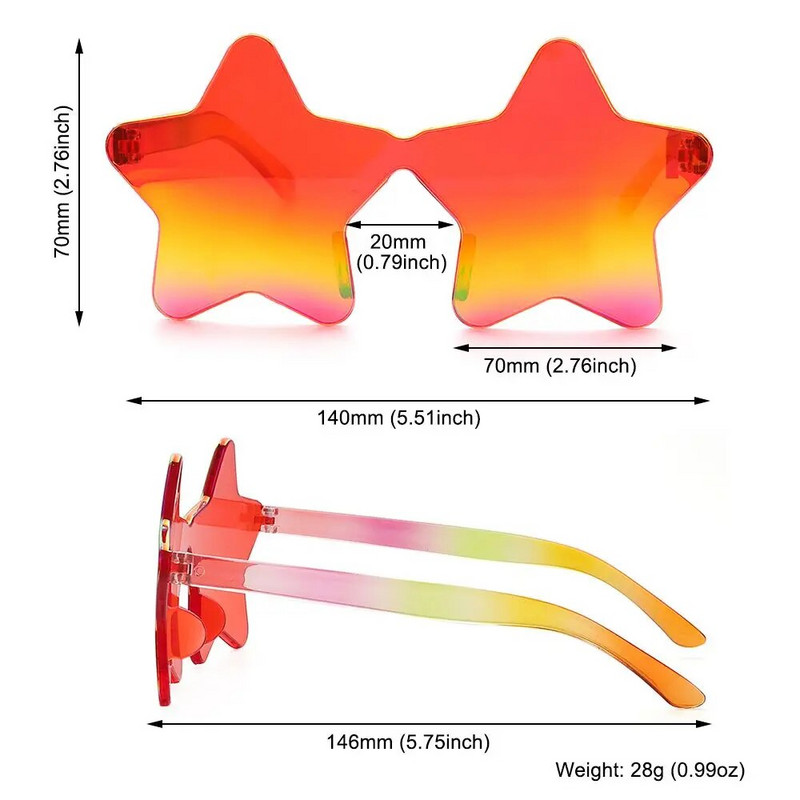 Sunčane naočale bez okvira u obliku zvijezde Jedinstvene prozirne sunčane naočale s pentagramom bez okvira za djecu Ženske smiješne naočale za zabavu