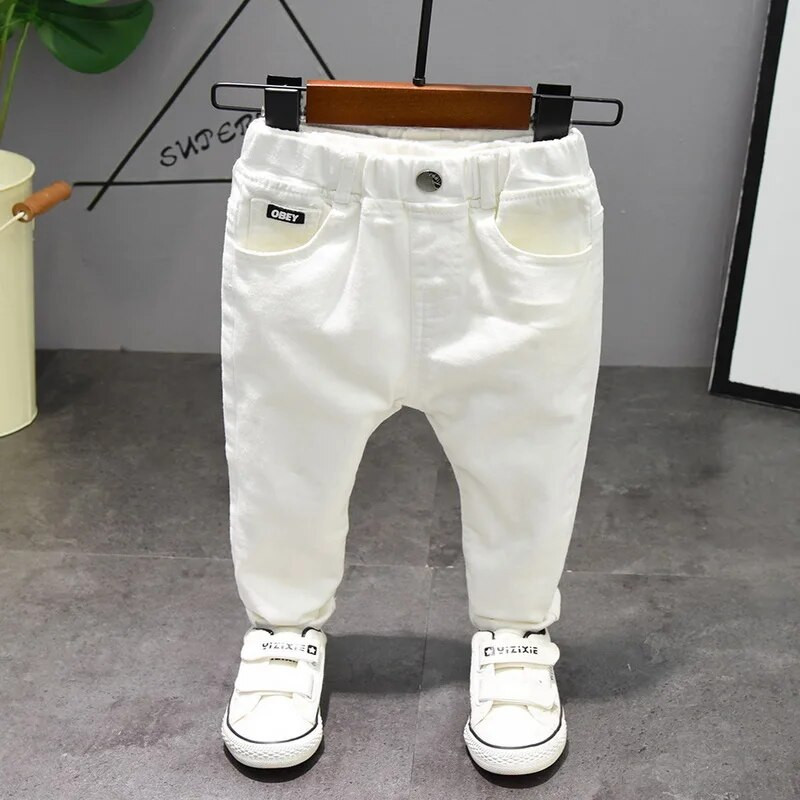 Bērnu bikses Chorus Clothing Pure White/Black Students Contest Straight Jeans Baby Boys Ērtas latīņu deju bikses