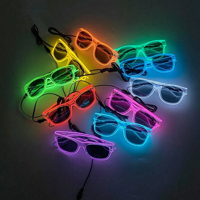 1Pcs Светещи LED очила с тъмни лещи Неонови EL Wire Glow Очила Светят в тъмното Светят Предпочитания Консумативи за деца Възрастни