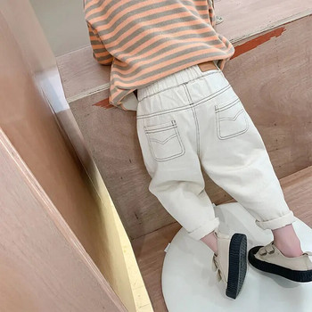 Бебе, момче, момиче, широки дънки Нова мода Корейски стил Ежедневни едноцветни дънки Пролет Есен Детски дънкови панталони за 1-7 години