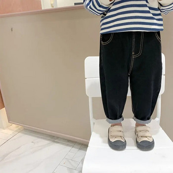 Бебе, момче, момиче, широки дънки Нова мода Корейски стил Ежедневни едноцветни дънки Пролет Есен Детски дънкови панталони за 1-7 години