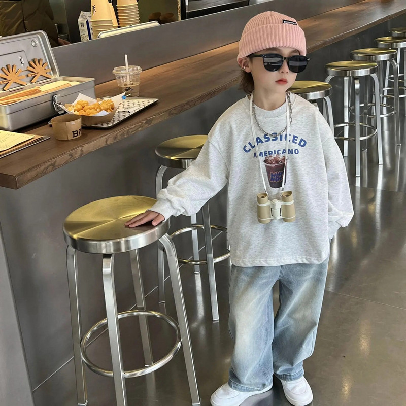 Lasteriided 2023 Uued moodsad püksid kevad-sügis poistele Retro teksad Korea stiilis sirged vabaaja lihtsad püksid