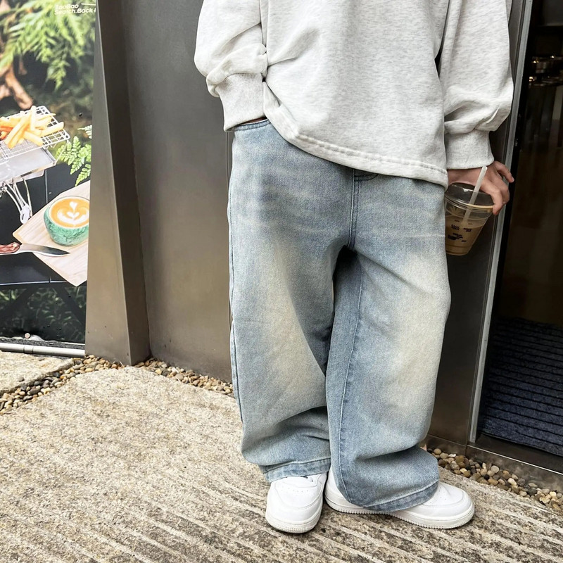 Lasteriided 2023 Uued moodsad püksid kevad-sügis poistele Retro teksad Korea stiilis sirged vabaaja lihtsad püksid