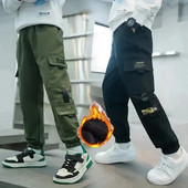 Rudens ziemas ikdienas garās bikses zēniem bērniem kabatas brīvā laika bikses vidējas vilnas bikses kokvilnas maisījums