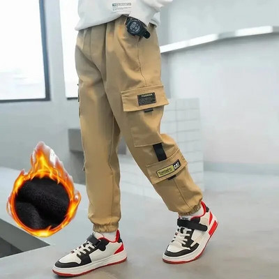 Rudens ziemas ikdienas garās bikses zēniem bērniem kabatas brīvā laika bikses vidējas vilnas bikses kokvilnas maisījums