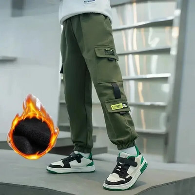 Rudens ziemas ikdienas garās bikses zēniem bērniem kabatas brīvā laika bikses vidējas vilnas bikses kokvilnas maisījums