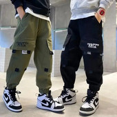 Primăvară Toamnă Pantaloni largi casual, la modă, îmbrăcăminte de lucru, băieți, studenți, pantaloni cu talie înaltă din amestec de bumbac mijlociu