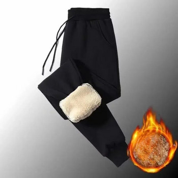 Зимни мъжки ежедневни панталони за 2023 г. Удебелени свободни стилни облекла с поларена подплата Модерни прави панталони от овче кадифе