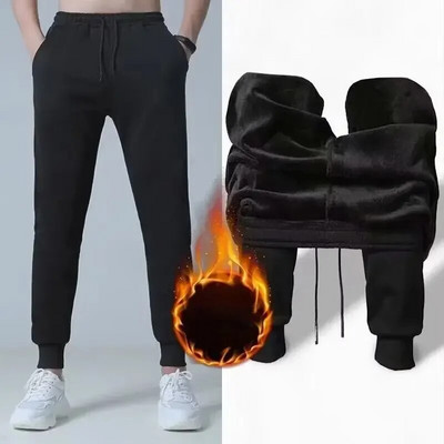 Iarna 2023 Pantaloni casual pentru bărbați, căptușiți cu lână, îngroșați, stil largi, îmbrăcăminte în aer liber, la modă, pantaloni drepti din catifea de oaie