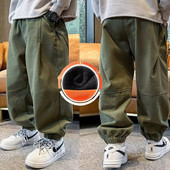 Bērnu bikses, vīriešu rudens un ziemas plīša darba apģērbs un ikdienas bikšu tendences ar lieliem bērnu rudens legingiem