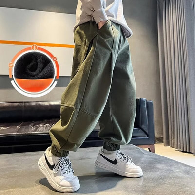 Bērnu bikses, vīriešu rudens un ziemas plīša darba apģērbs un ikdienas bikšu tendences ar lieliem bērnu rudens legingiem