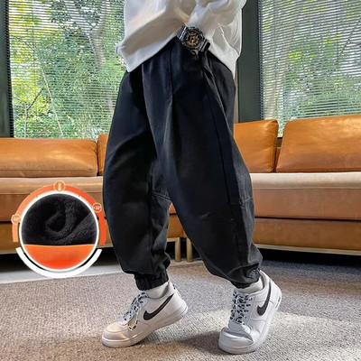 Bērnu bikses, vīriešu rudens un ziemas plīša darba apģērbs un ikdienas bikšu tendences ar lieliem bērnu rudens legingiem