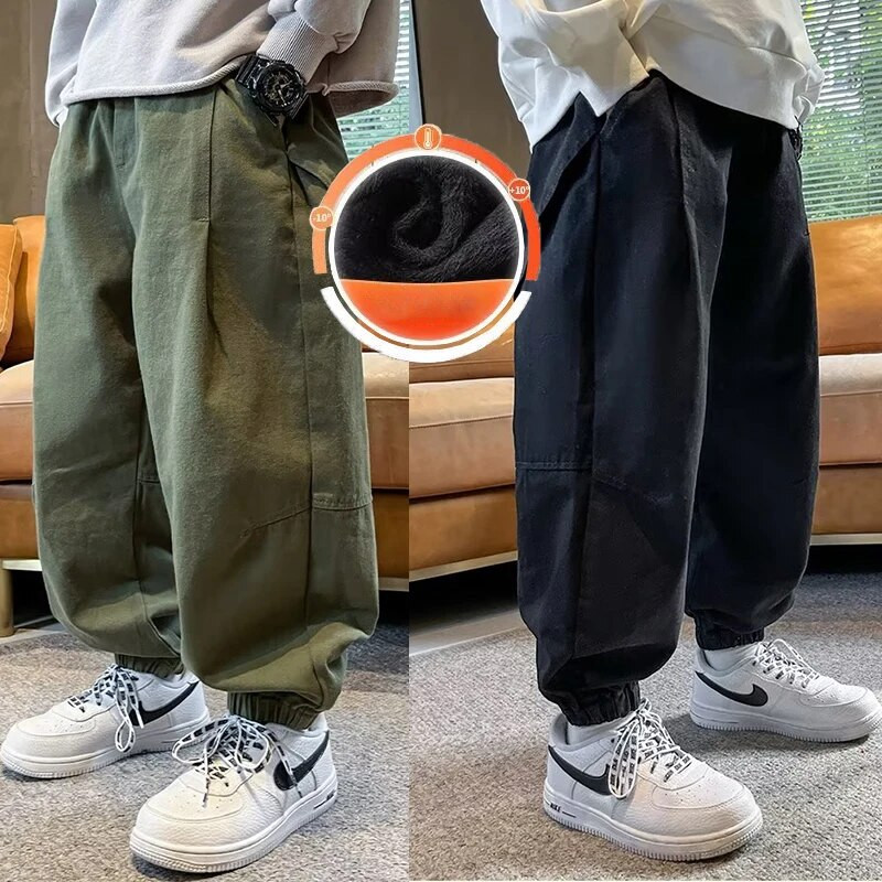 Bērnu bikses, vīriešu rudens un ziemas plīša darba apģērbs un ikdienas bikšu tendences ar lieliem bērnu rudens legingiem