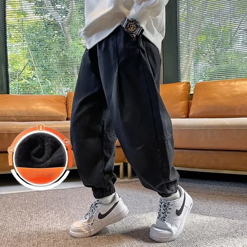 Bērnu bikses, vīriešu rudens un ziemas plīša darba apģērbs un ikdienas bikšu tendences ar lieliem bērnu rudens legingiem