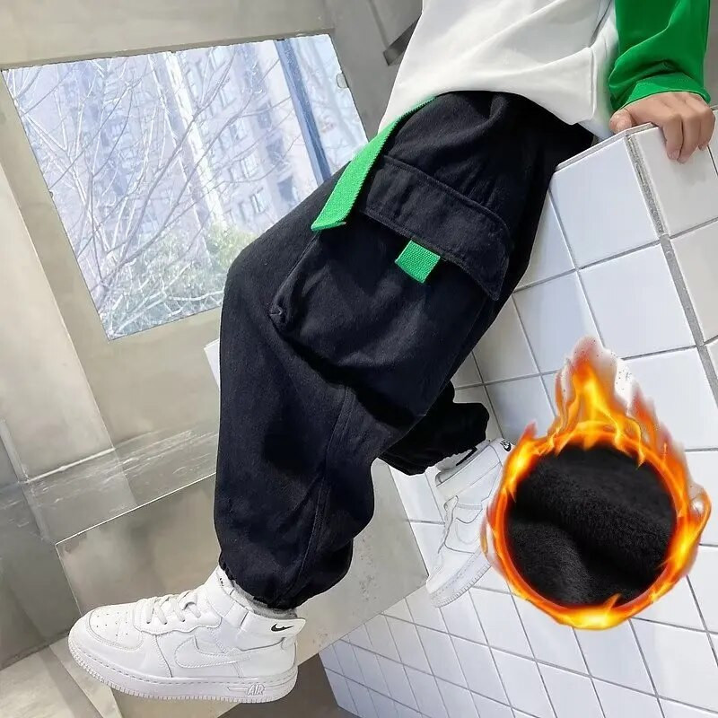 Hlače za dječake Proljeće i jesen Nova plišana dječja radna odjeća Hlače proljeće i jesen Dječje cool ležerne hlače srednje veličine