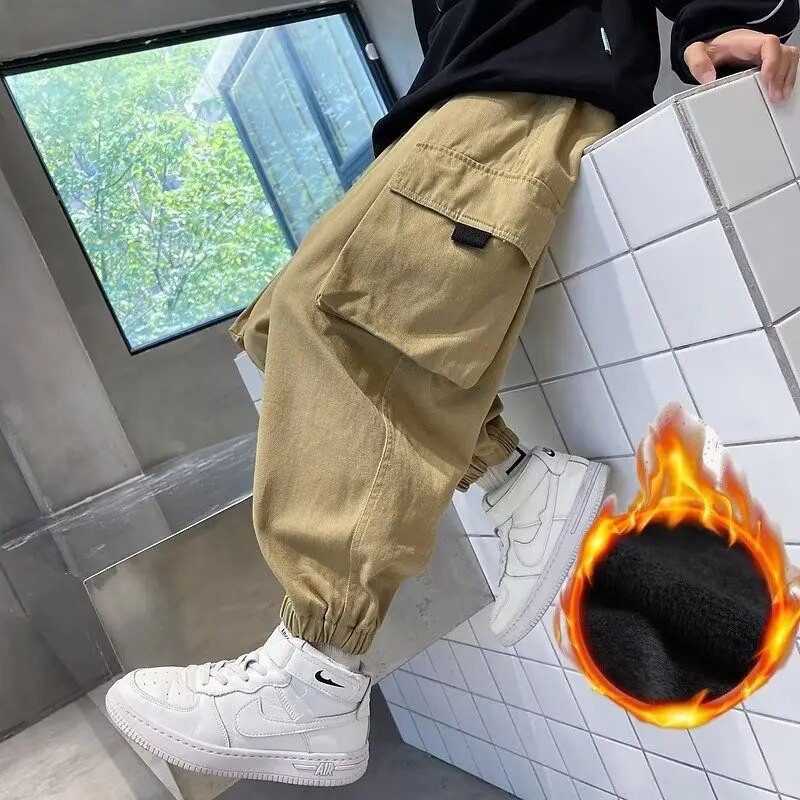 Hlače za dječake Proljeće i jesen Nova plišana dječja radna odjeća Hlače proljeće i jesen Dječje cool ležerne hlače srednje veličine