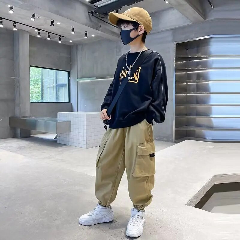 Hlače za dječake Proljeće i jesen Nova plišana dječja radna odjeća Hlače proljeće i jesen Dječje cool ležerne hlače srednje veličine