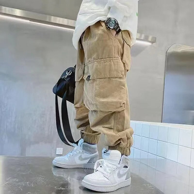 Pavasariniai Vaikai Bėgiotojai Cargo Kelnės Medvilninės Sportinės Kelnės Laisvalaikio Hip Hop Hit Pocket Paauglių berniukų Cargo Kelnės Vaikams Kelnės Drabužiai