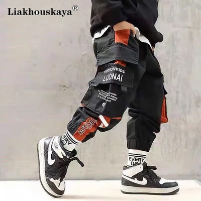 Pavasariniai Vaikai Bėgiotojai Cargo Kelnės Medvilninės Sportinės Kelnės Laisvalaikio Hip Hop Hit Pocket Paauglių berniukų Cargo Kelnės Vaikams Kelnės Drabužiai