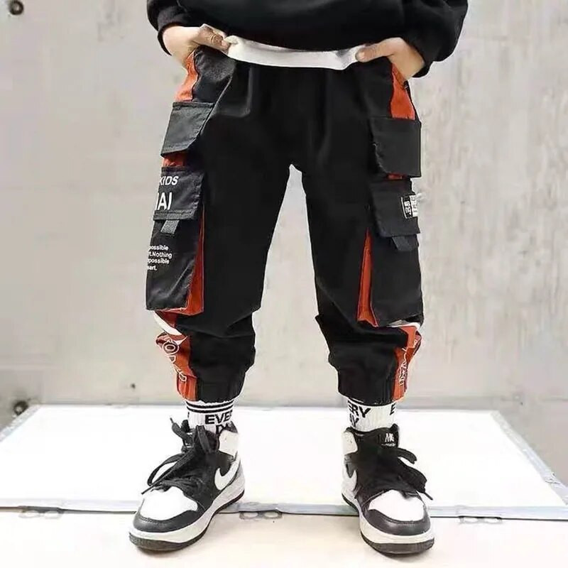 Pavasariniai Vaikai Bėgiotojai Cargo Kelnės Medvilninės Sportinės Kelnės Laisvalaikio Hip Hop Hit Pocket Paauglių berniukų Cargo Kelnės Vaikams Kelnės Drabužiai