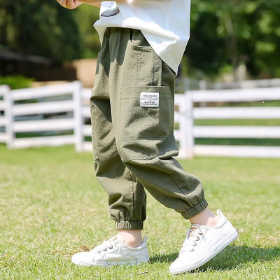 Бебешки панталони за момче Свободни харем панталони от памук и лен