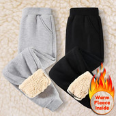 Pantaloni calduri din cașmir pentru copii, pentru băieți, fete, iarnă groase, din lână de miel, pantaloni de sport casual pentru copii, pantaloni sport, fleece jogging