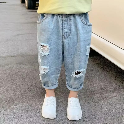 Pantaloni de blugi rupți pentru copii de vară Haine de primăvară și toamnă Băieți Pantaloni largi casual Fete Pantaloni largi pentru bebeluși Subțiri